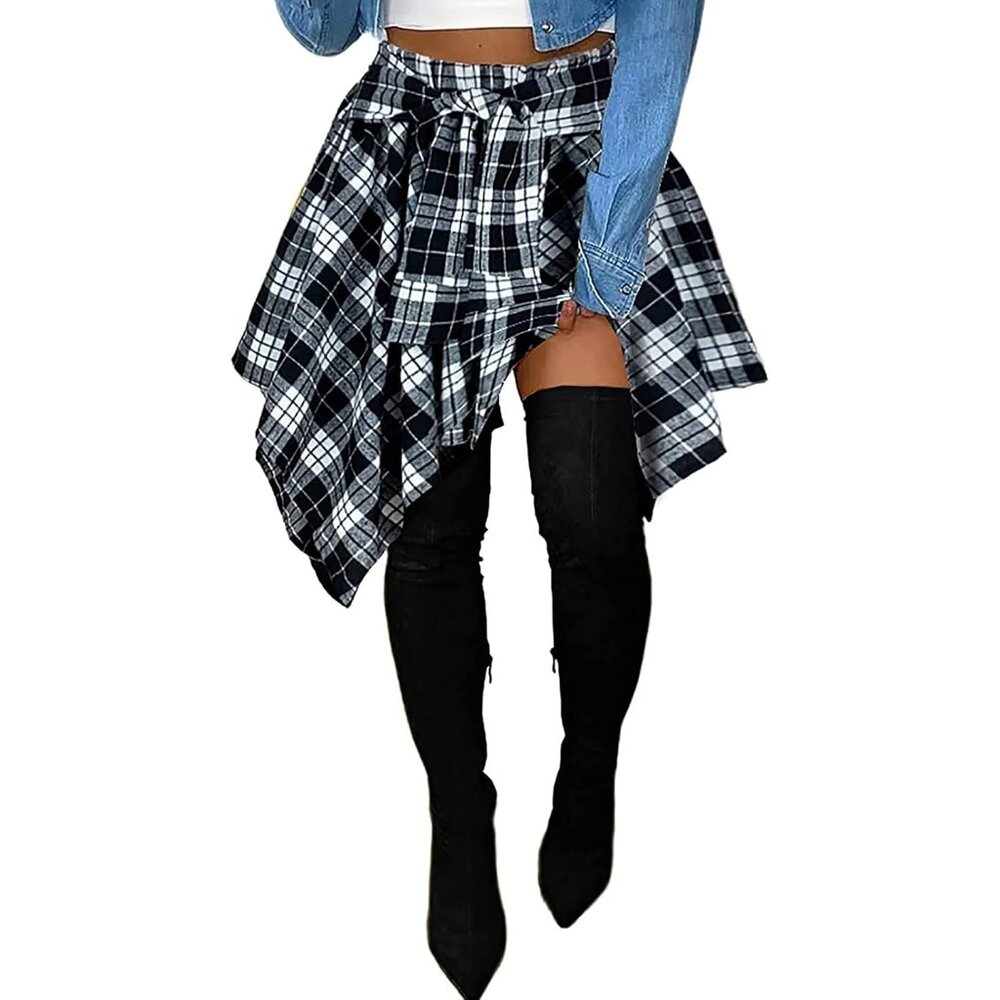Trendy Women's Summer Plaid Skorts High Waisted And Pleated Design With Shorts
